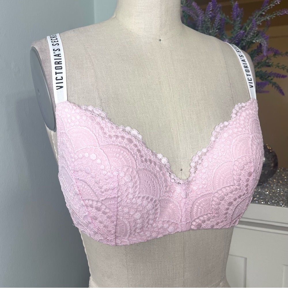 Victoria Secret Lace T Shirt Bra Lightly Lined Wireless Pink 32DD - Picture 5 of 8